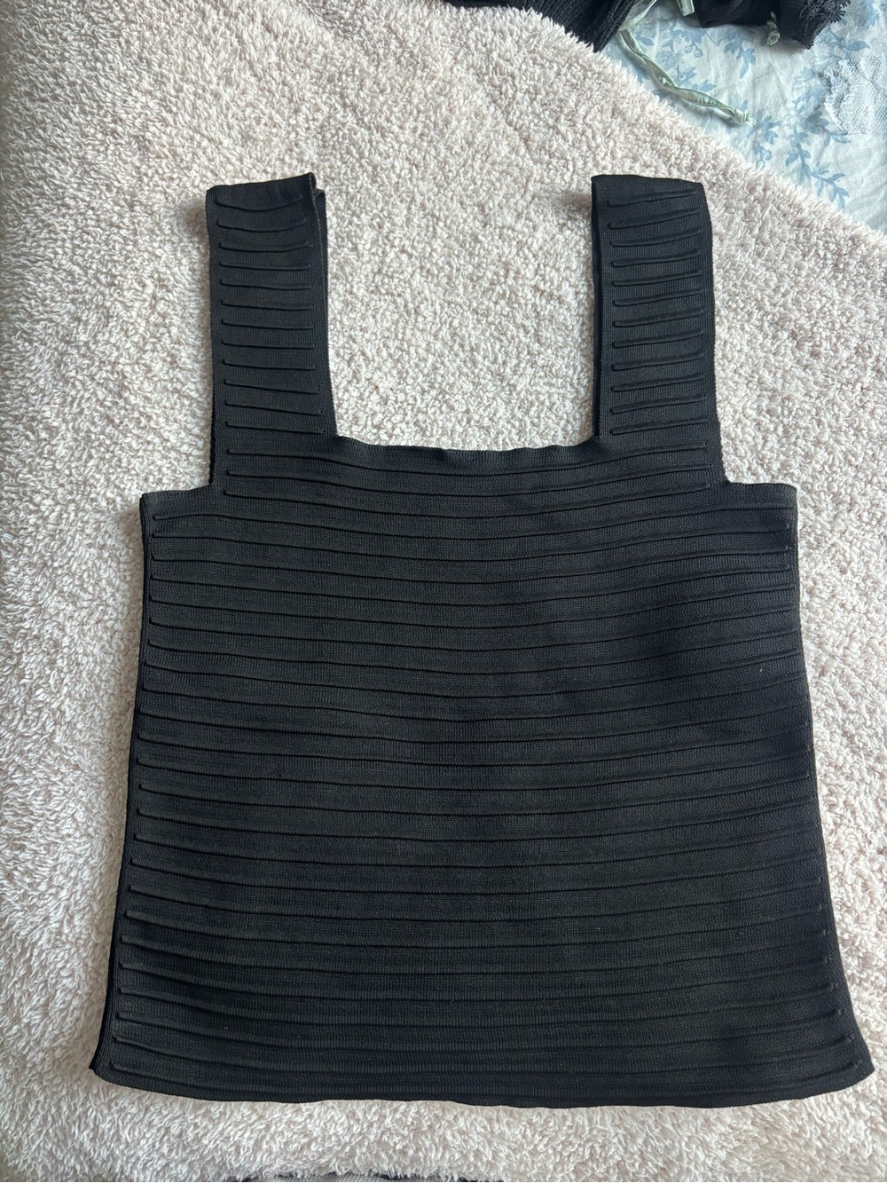 Zara Black Ribbed Square-Strap Tank Top